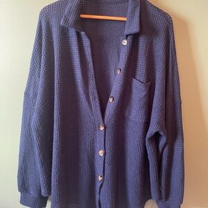 Women's Blue Button-Up Sweater